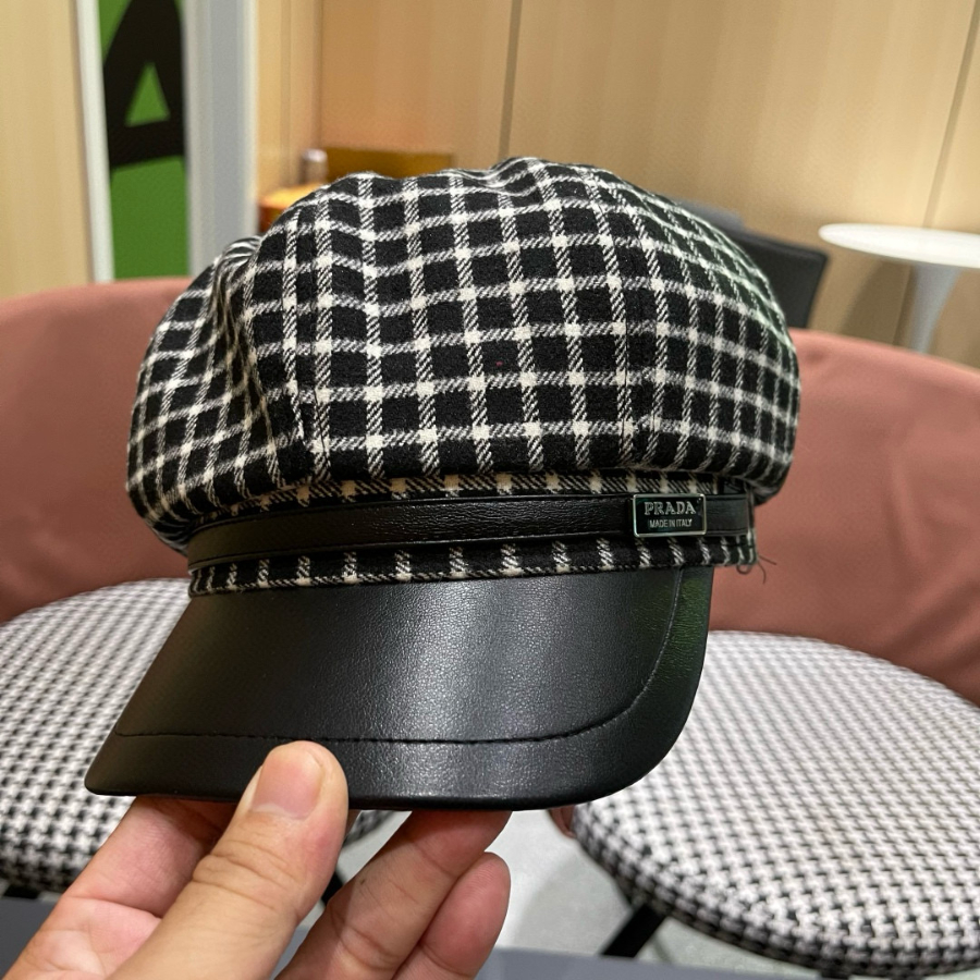 PRADA 프라다 2025 신형 격자무늬 봄 가을 베레모 6