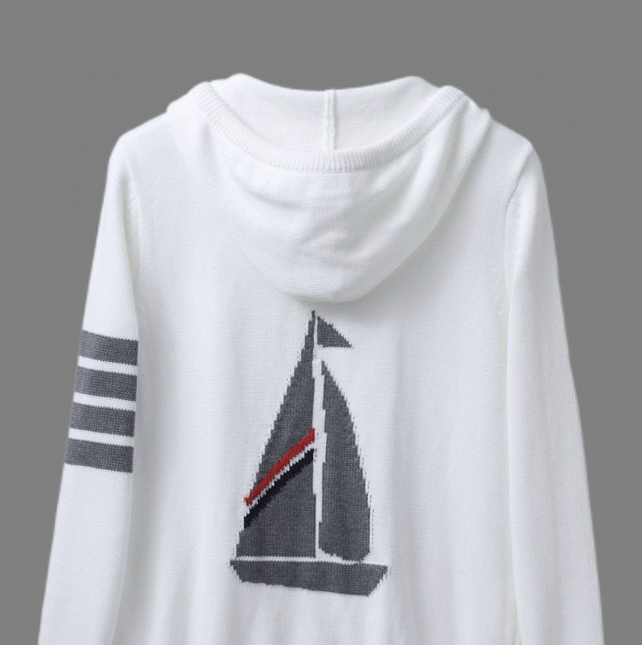Thom Browne TB 요트 자수 순모 니트 후드 집업 6