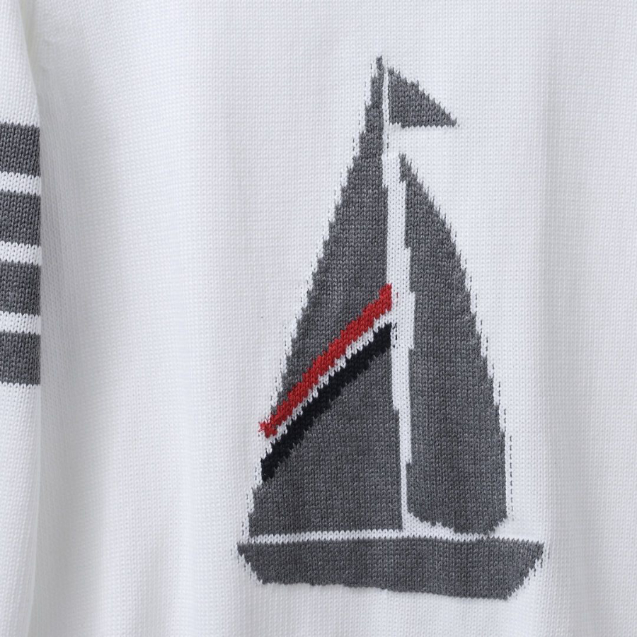 Thom Browne TB 요트 자수 순모 니트 후드 집업 9