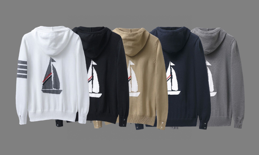 Thom Browne TB 요트 자수 순모 니트 후드 집업 4