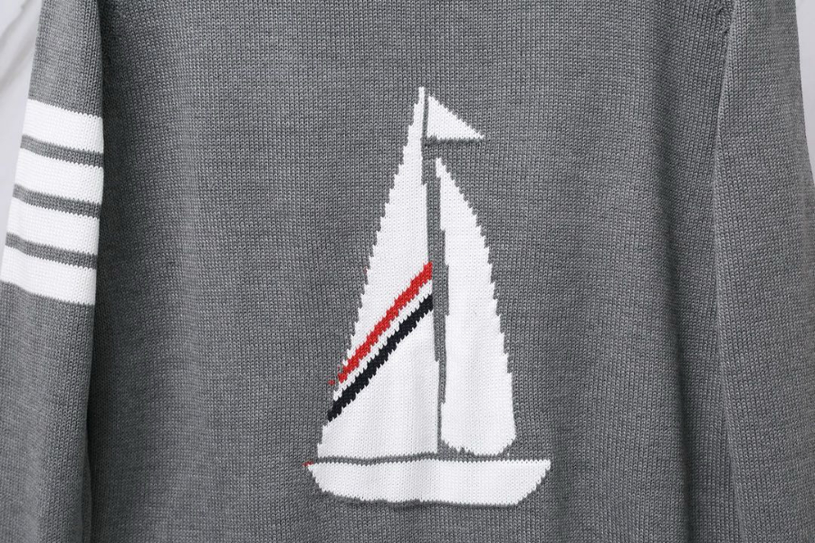 Thom Browne TB 요트 자수 순모 니트 후드 집업 9