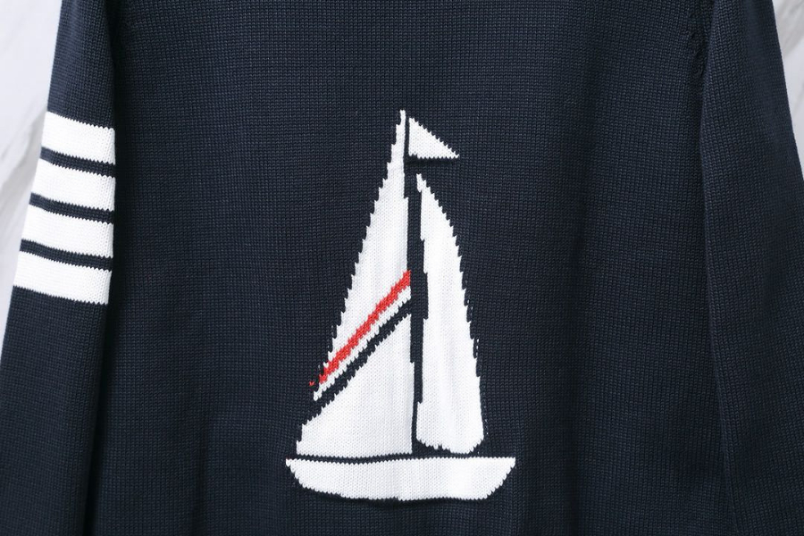 Thom Browne TB 요트 자수 순모 니트 후드 집업 9