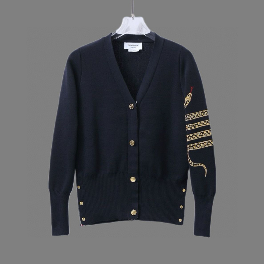 Thom Browne TB 여성 한정판 스네이크(뱀) 자수 순모 가디건 2