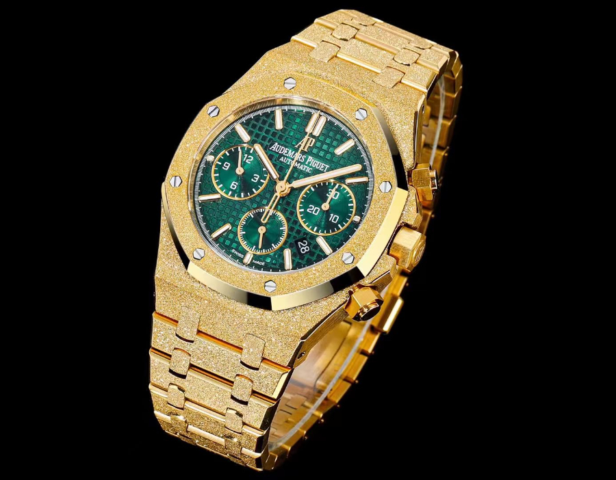 Audemars Piguet Royal Oak Chronograph 41mm Purple Dial 오데마 피게 로얄 오크 크로노그래프 41mm 골드베젤 그린 다이얼 4