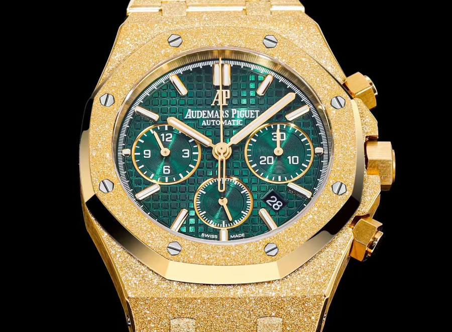 Audemars Piguet Royal Oak Chronograph 41mm Purple Dial 오데마 피게 로얄 오크 크로노그래프 41mm 골드베젤 그린 다이얼 5