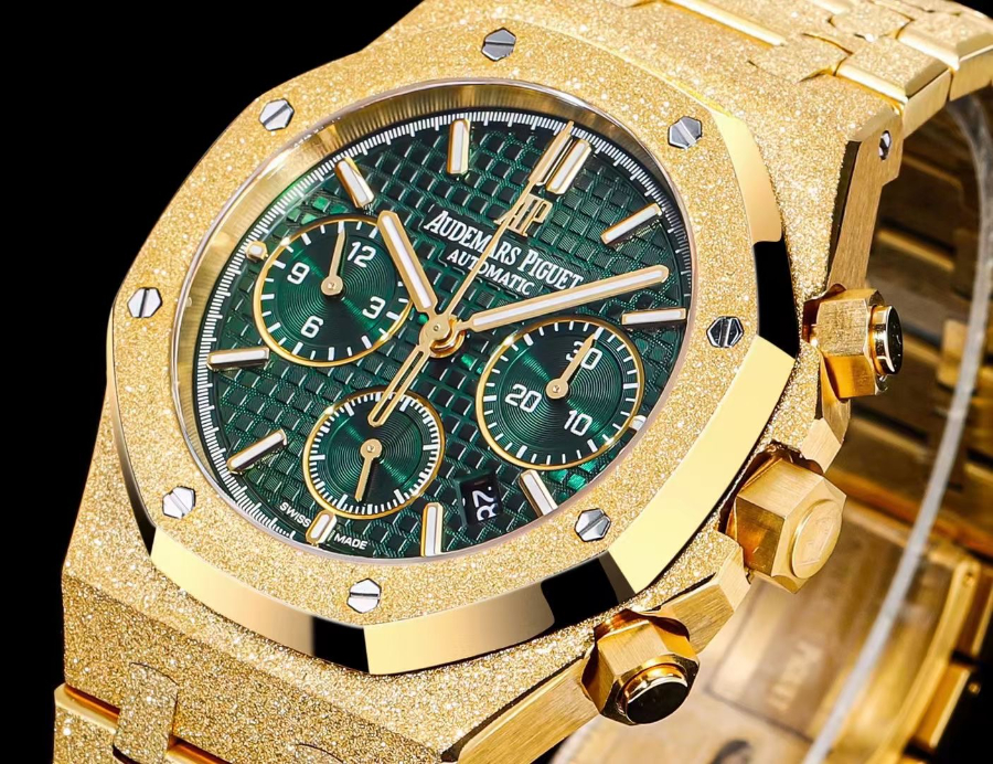 Audemars Piguet Royal Oak Chronograph 41mm Purple Dial 오데마 피게 로얄 오크 크로노그래프 41mm 골드베젤 그린 다이얼 6