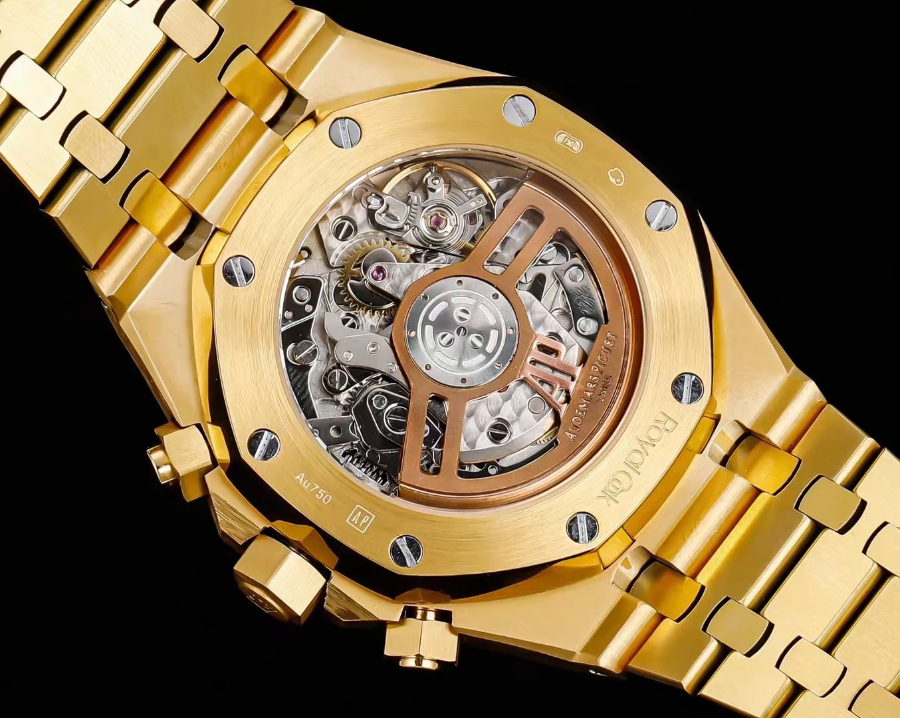 Audemars Piguet Royal Oak Chronograph 41mm Purple Dial 오데마 피게 로얄 오크 크로노그래프 41mm 골드베젤 그린 다이얼 10