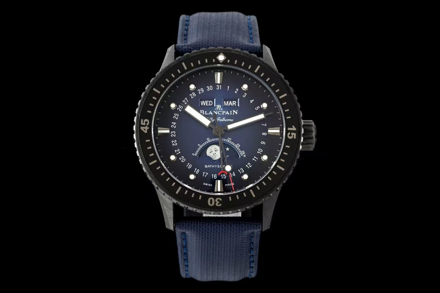 Blancpain Fifty Fathoms Bathyscaphe 블랑팡 피프티 패덤즈 바티스카프 컴플리트 캘린더 문페이즈 세라믹 네이비 2