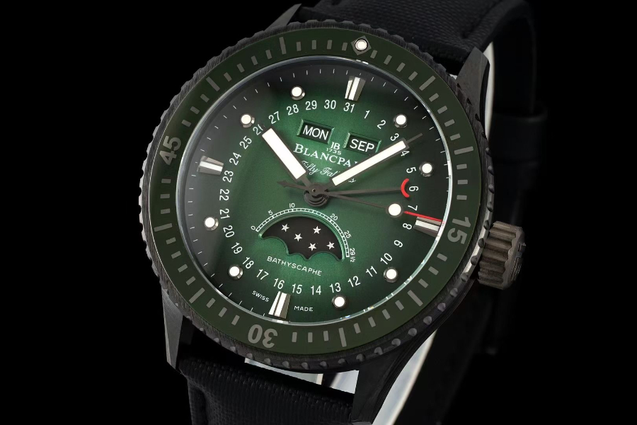 Blancpain Fifty Fathoms Bathyscaphe 블랑팡 피프티 패덤즈 바티스카프 컴플리트 캘린더 문페이즈 세라믹 그린 4