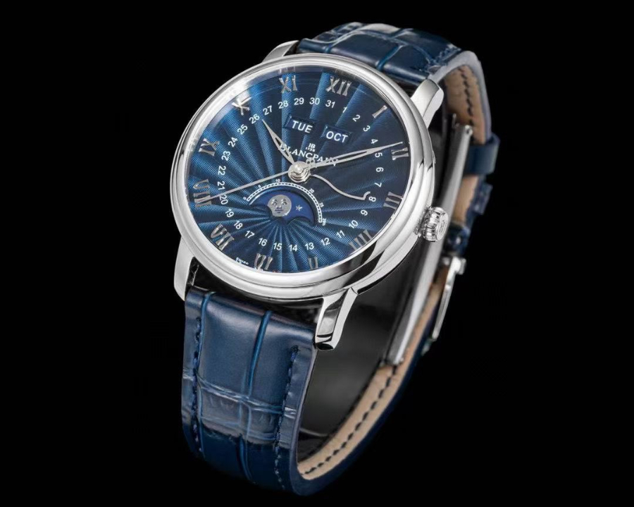 Blancpain Villeret Quantième Complet Phases de Lune 6654 블랑팡 빌레레 컴플리트 캘린더 문페이즈 6654 실버 네이비다이얼 3