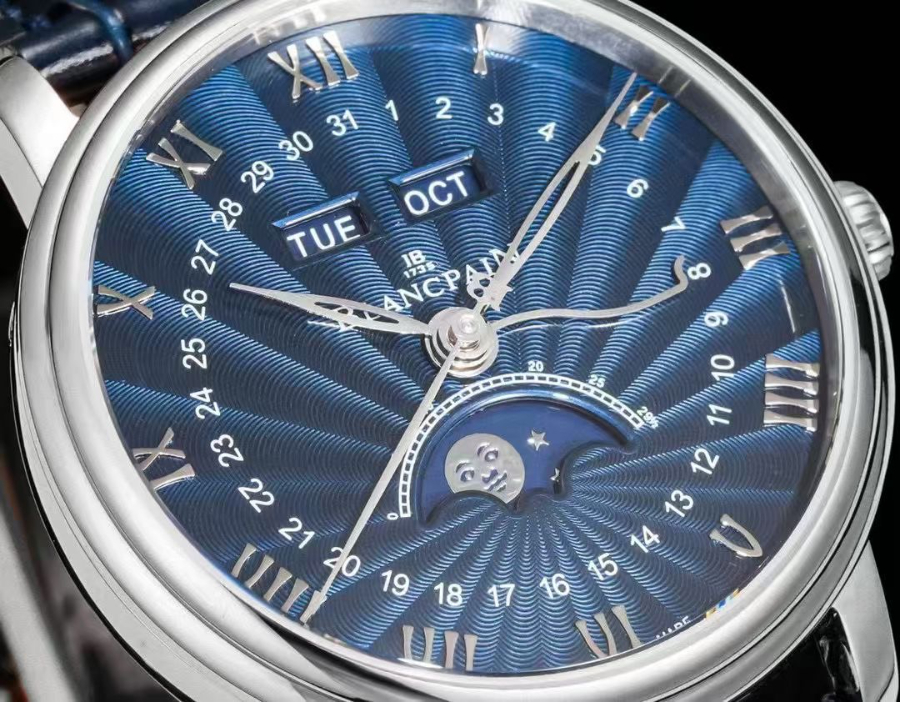 Blancpain Villeret Quantième Complet Phases de Lune 6654 블랑팡 빌레레 컴플리트 캘린더 문페이즈 6654 실버 네이비다이얼 5