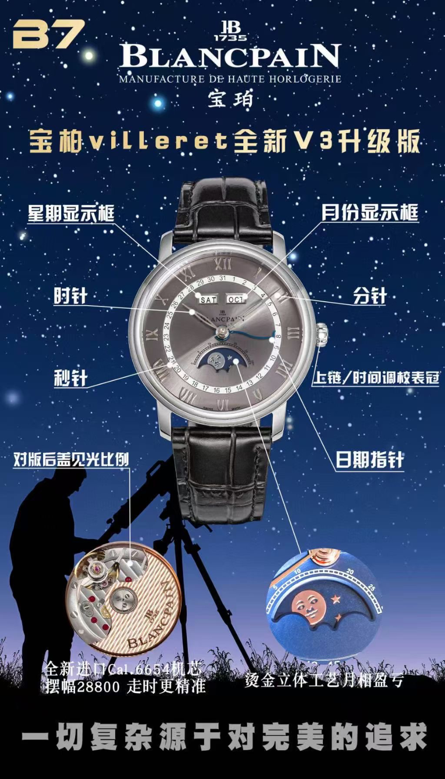 Blancpain Villeret Quantième Complet Phases de Lune 6654 블랑팡 빌레레 컴플리트 캘린더 문페이즈 6654 실버 그레이다이얼 1