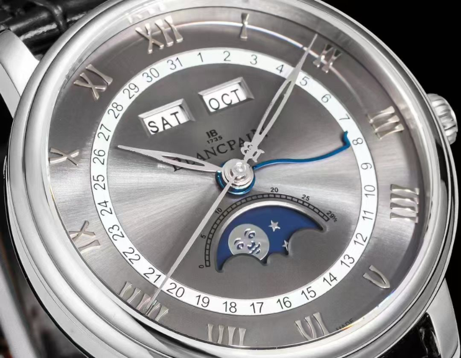 Blancpain Villeret Quantième Complet Phases de Lune 6654 블랑팡 빌레레 컴플리트 캘린더 문페이즈 6654 실버 그레이다이얼 5
