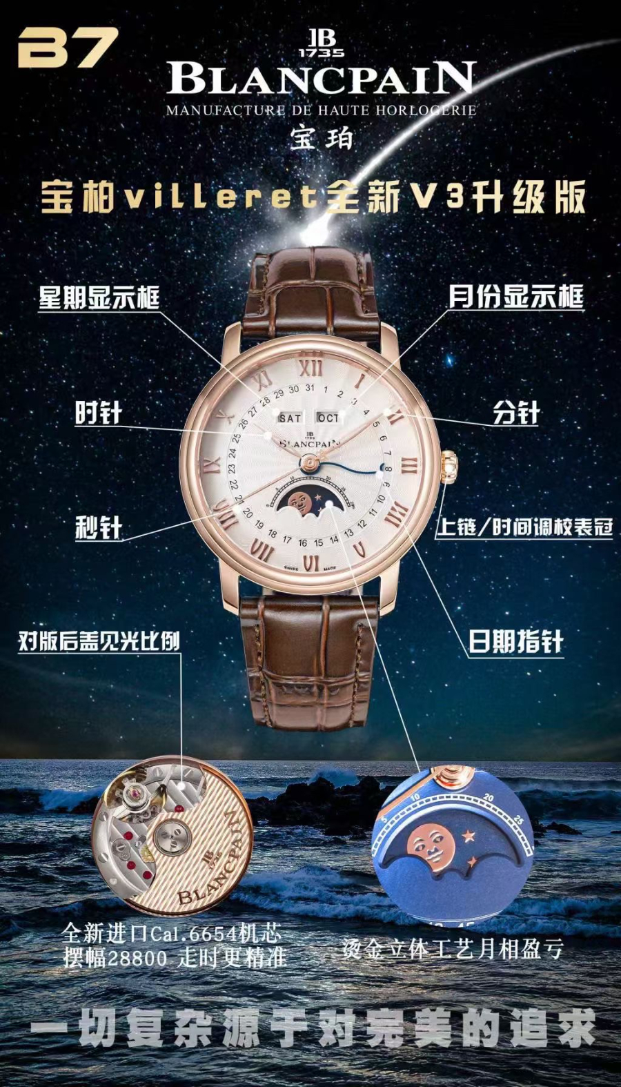 Blancpain Villeret Quantième Complet Phases de Lune 6654 블랑팡 빌레레 컴플리트 캘린더 문페이즈 6654 골드 화이트 다이얼 1