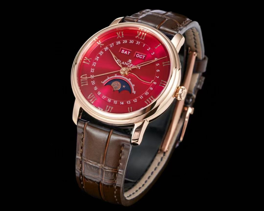 Blancpain Villeret Quantième Complet Phases de Lune 6654 블랑팡 빌레레 컴플리트 캘린더 문페이즈 6654 골드 레드 다이얼 3