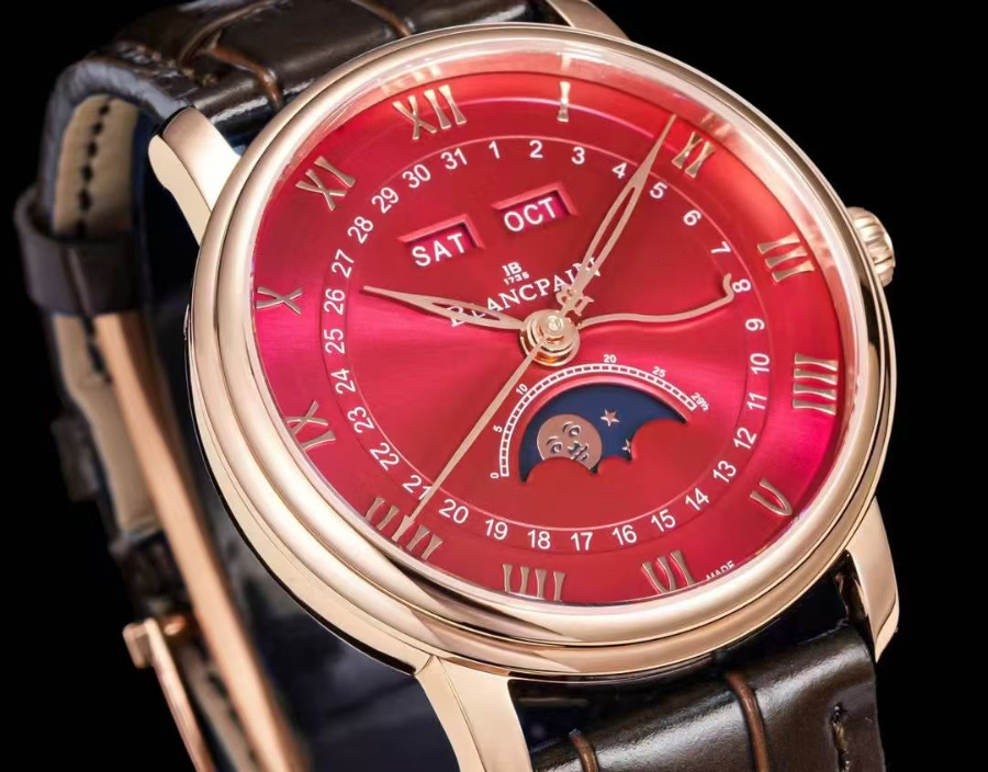 Blancpain Villeret Quantième Complet Phases de Lune 6654 블랑팡 빌레레 컴플리트 캘린더 문페이즈 6654 골드 레드 다이얼 4