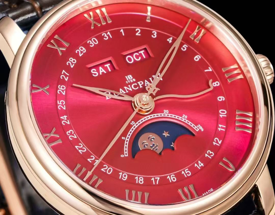 Blancpain Villeret Quantième Complet Phases de Lune 6654 블랑팡 빌레레 컴플리트 캘린더 문페이즈 6654 골드 레드 다이얼 5