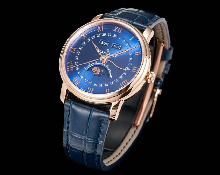 Blancpain Villeret Quantième Complet Phases de Lune 6654 블랑팡 빌레레 컴플리트 캘린더 문페이즈 6654 골드 블루 다이얼 3