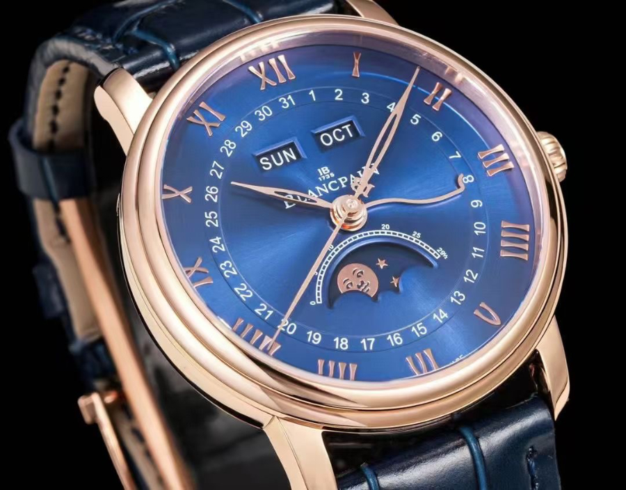 Blancpain Villeret Quantième Complet Phases de Lune 6654 블랑팡 빌레레 컴플리트 캘린더 문페이즈 6654 골드 블루 다이얼 4