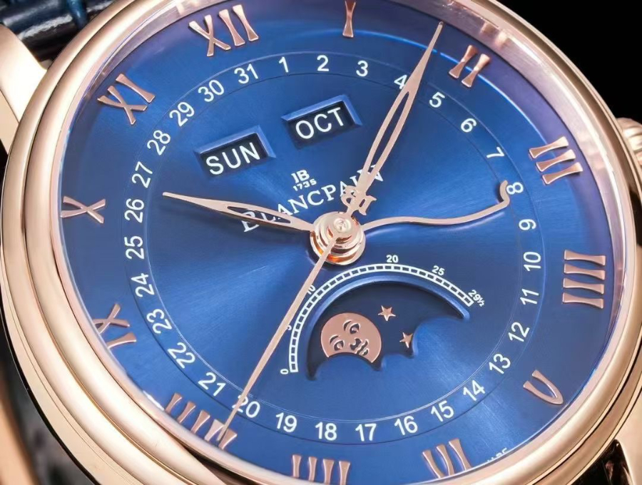 Blancpain Villeret Quantième Complet Phases de Lune 6654 블랑팡 빌레레 컴플리트 캘린더 문페이즈 6654 골드 블루 다이얼 5
