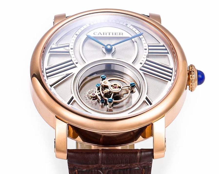 CARTIER Rotonde Tourbillon Mystérieux 까르띠에 로통드 미스터리 투르비용 45mm 수동 시계 골드베젤 3