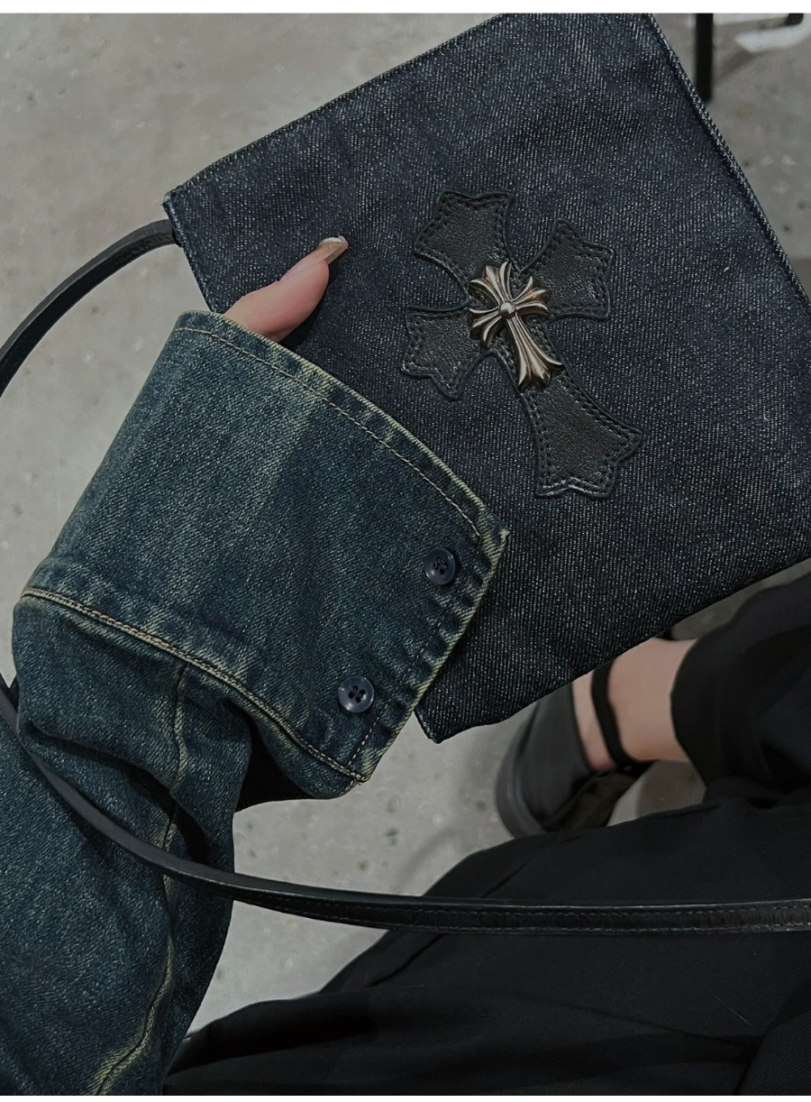 Chrome Hearts Square Pocket Denim Cross Patch Bag 크롬하츠 스퀘어 포켓 데님 십자 패치 크로스 백 8