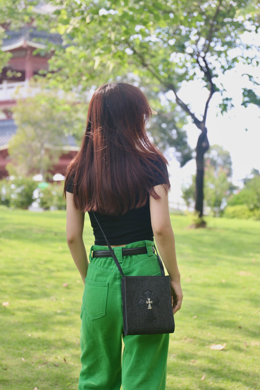 Chrome Hearts Square Pocket Denim Cross Patch Bag 크롬하츠 스퀘어 포켓 데님 십자 패치 크로스 백 30