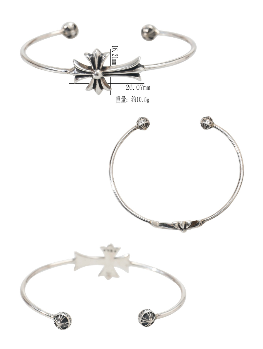 Chrome Hearts H009 Slim Cross Open Cuff Bracelet 크롬하츠 슬림 크로스 오픈 커프 브레이슬릿 18