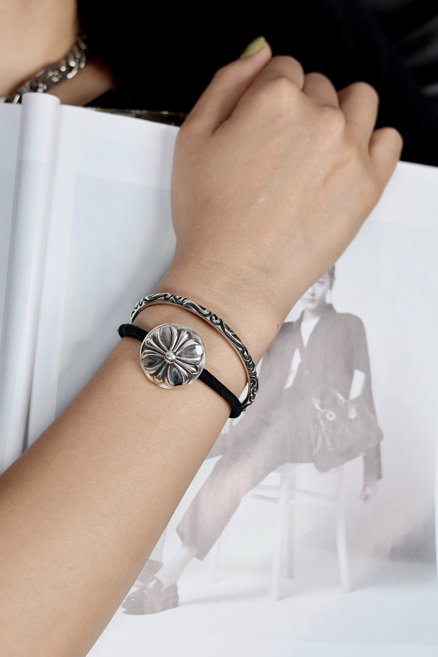 Chrome Hearts Floral Open Cuff Bracelet 크롬하츠 플로럴 오픈 커프 브레이슬릿 6