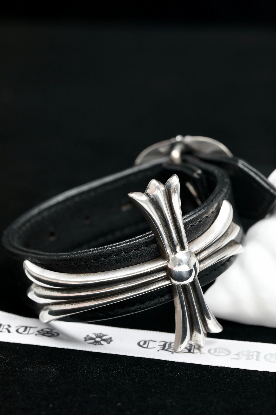 Chrome Hearts Japanese Buckle Large Cross Leather Bracelet 크롬하츠 일자 버클 라지 크로스 레더 브레이슬릿 10