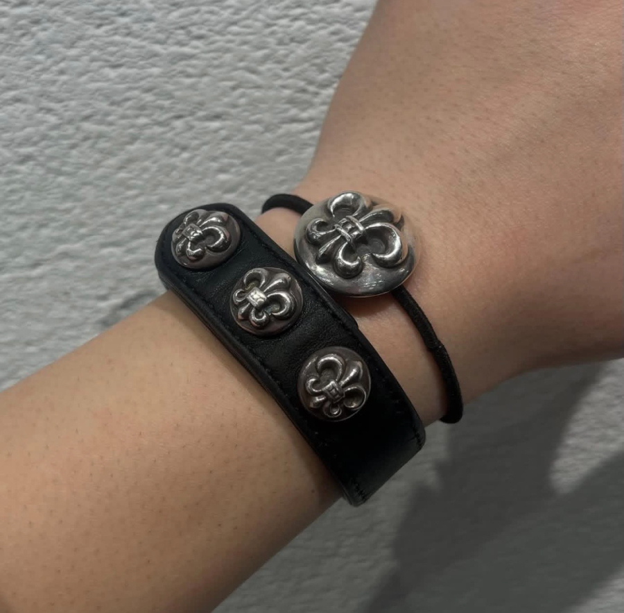 Chrome Hearts Fleur-de-Lis Round Stud Leather Bracelet 크롬하츠 플뢰르 드 리스 라운드 스터드 레더 브레이슬릿 5