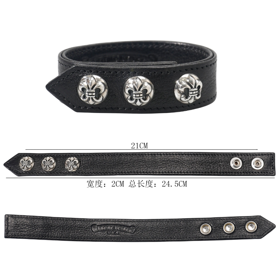 Chrome Hearts Fleur-de-Lis Round Stud Leather Bracelet 크롬하츠 플뢰르 드 리스 라운드 스터드 레더 브레이슬릿 16