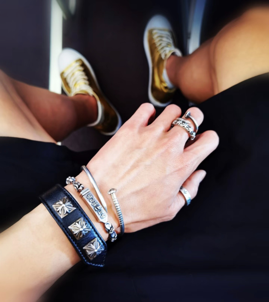 Chrome Hearts Square Cross Stud Leather Bracelet 크롬하츠 스퀘어 크로스 스터드 레더 브레이슬릿 7