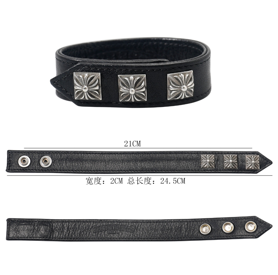 Chrome Hearts Square Cross Stud Leather Bracelet 크롬하츠 스퀘어 크로스 스터드 레더 브레이슬릿 16
