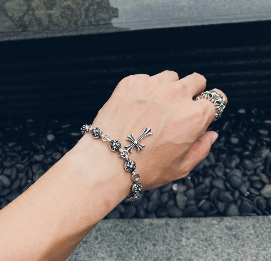 Chrome Hearts Cross & Floral Bead Bracelet 크롬하츠 십자가 플로럴 비즈 팔찌 6