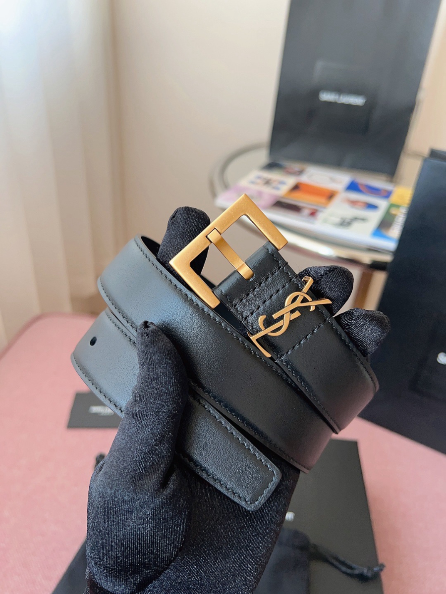 SAINT LAURENT Monogram Leather Belt 생로랑 모노그램 가죽 벨트 폭 3cm 브론즈 1