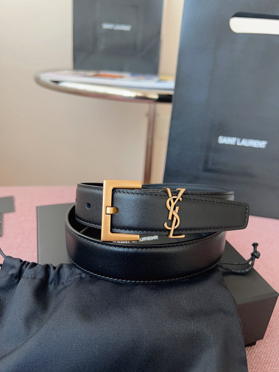 SAINT LAURENT Monogram Leather Belt 생로랑 모노그램 가죽 벨트 폭 3cm 브론즈 2