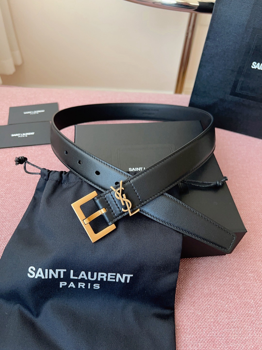 SAINT LAURENT Monogram Leather Belt 생로랑 모노그램 가죽 벨트 폭 3cm 브론즈 3