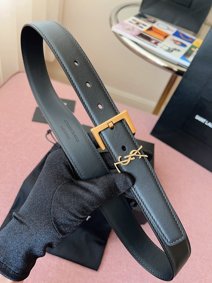 SAINT LAURENT Monogram Leather Belt 생로랑 모노그램 가죽 벨트 폭 3cm 브론즈 4