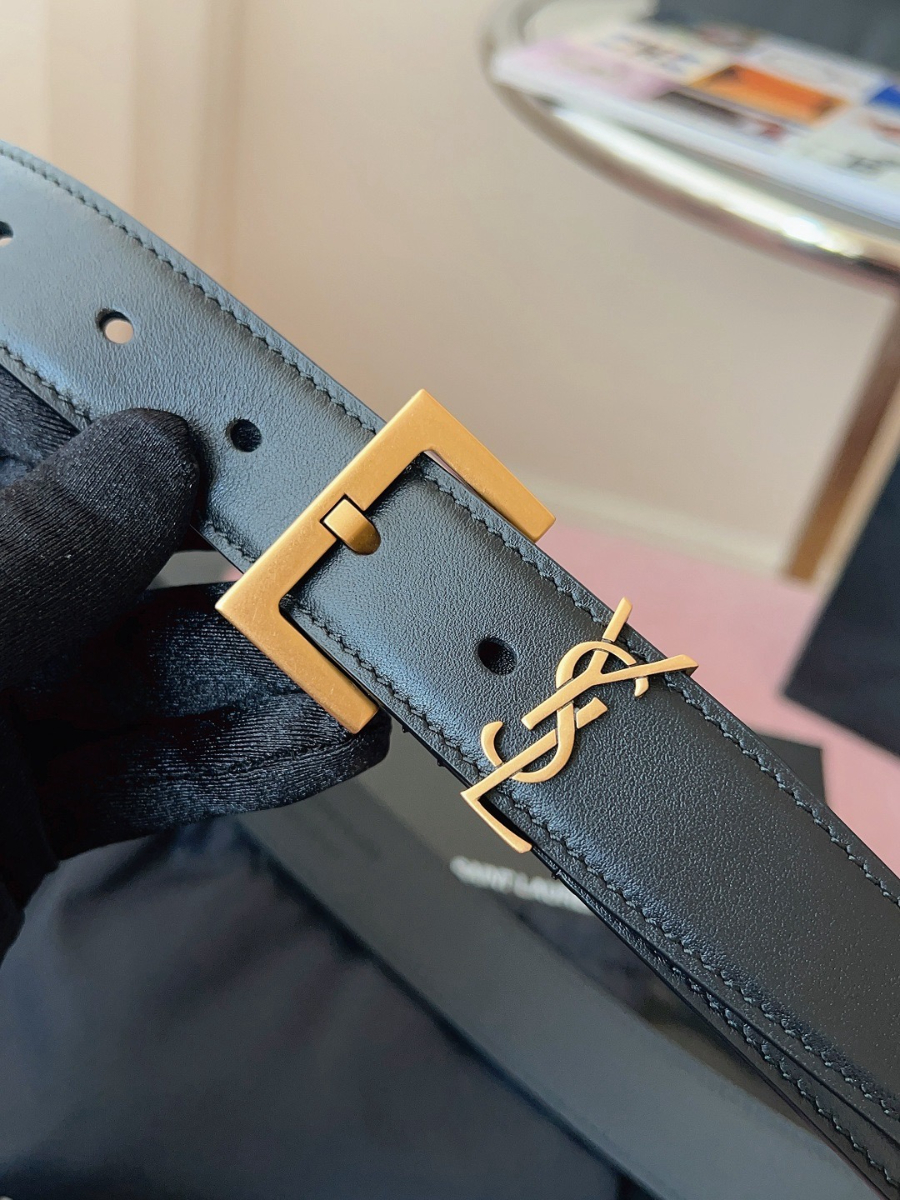 SAINT LAURENT Monogram Leather Belt 생로랑 모노그램 가죽 벨트 폭 3cm 브론즈 5