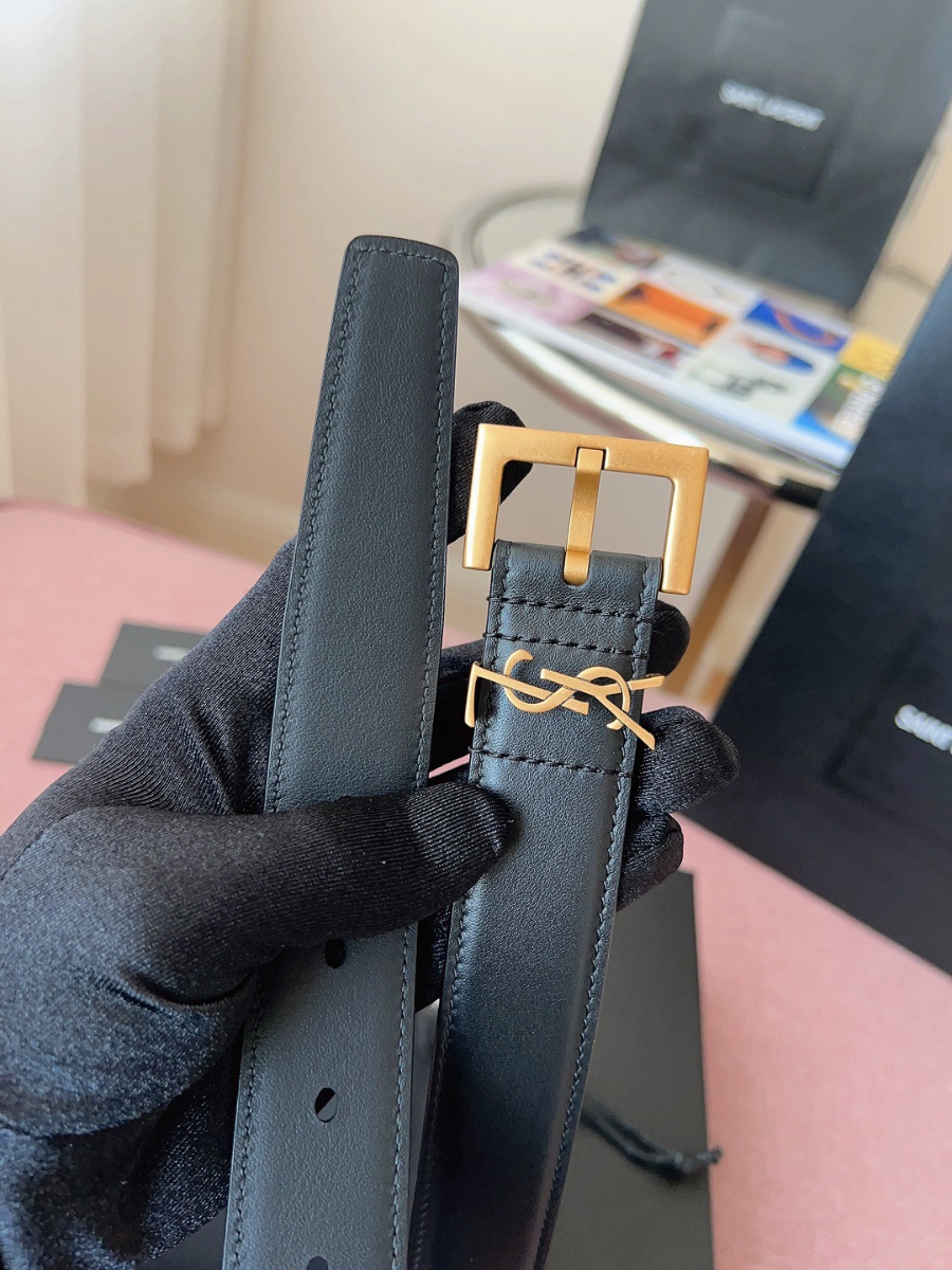 SAINT LAURENT Monogram Leather Belt 생로랑 모노그램 가죽 벨트 폭 3cm 브론즈 6