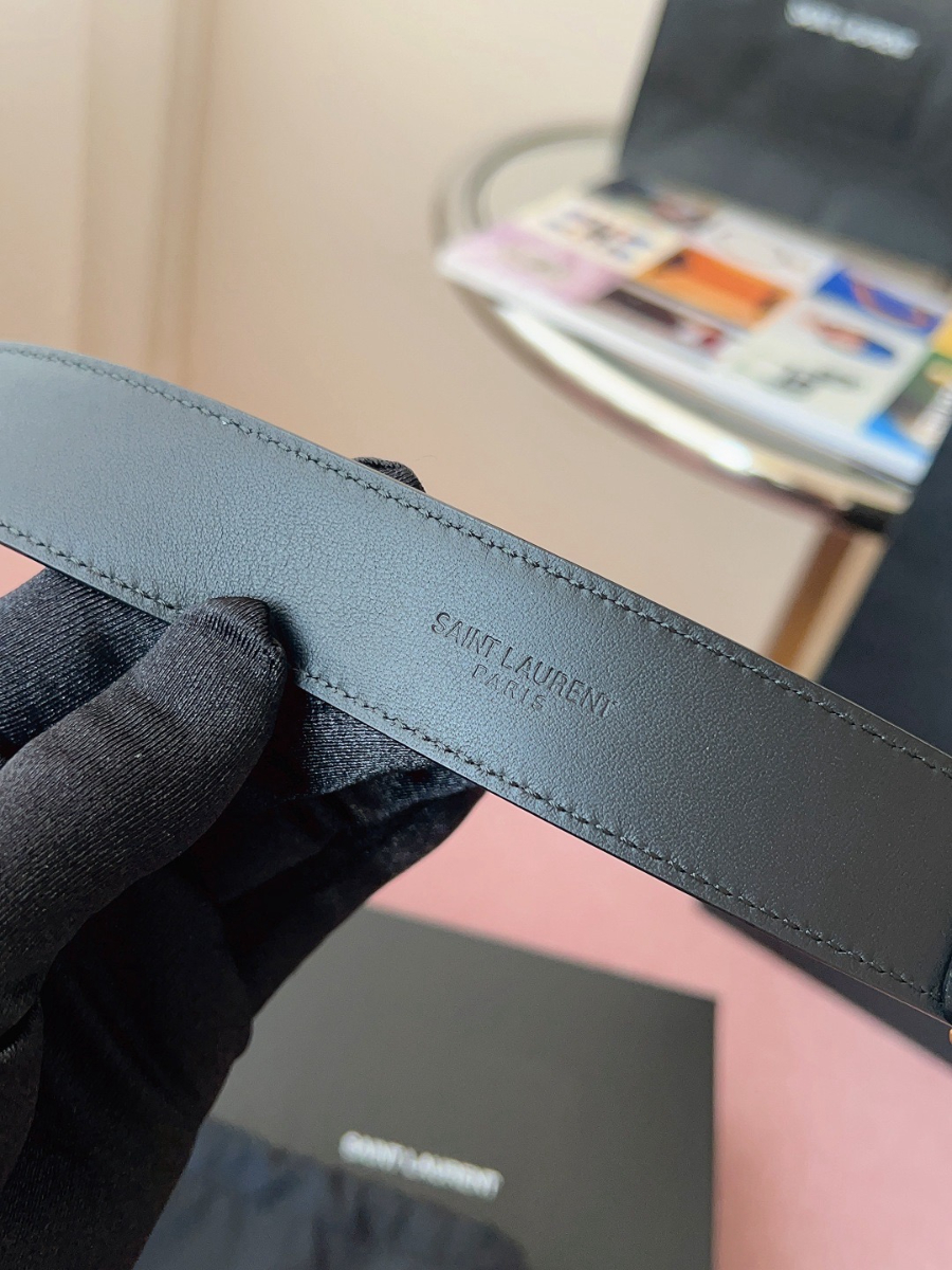 SAINT LAURENT Monogram Leather Belt 생로랑 모노그램 가죽 벨트 폭 3cm 브론즈 7
