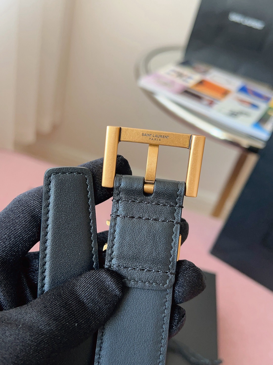 SAINT LAURENT Monogram Leather Belt 생로랑 모노그램 가죽 벨트 폭 3cm 브론즈 8