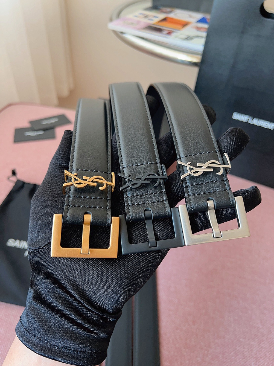 SAINT LAURENT Monogram Leather Belt 생로랑 모노그램 가죽 벨트 폭 3cm 브론즈 9