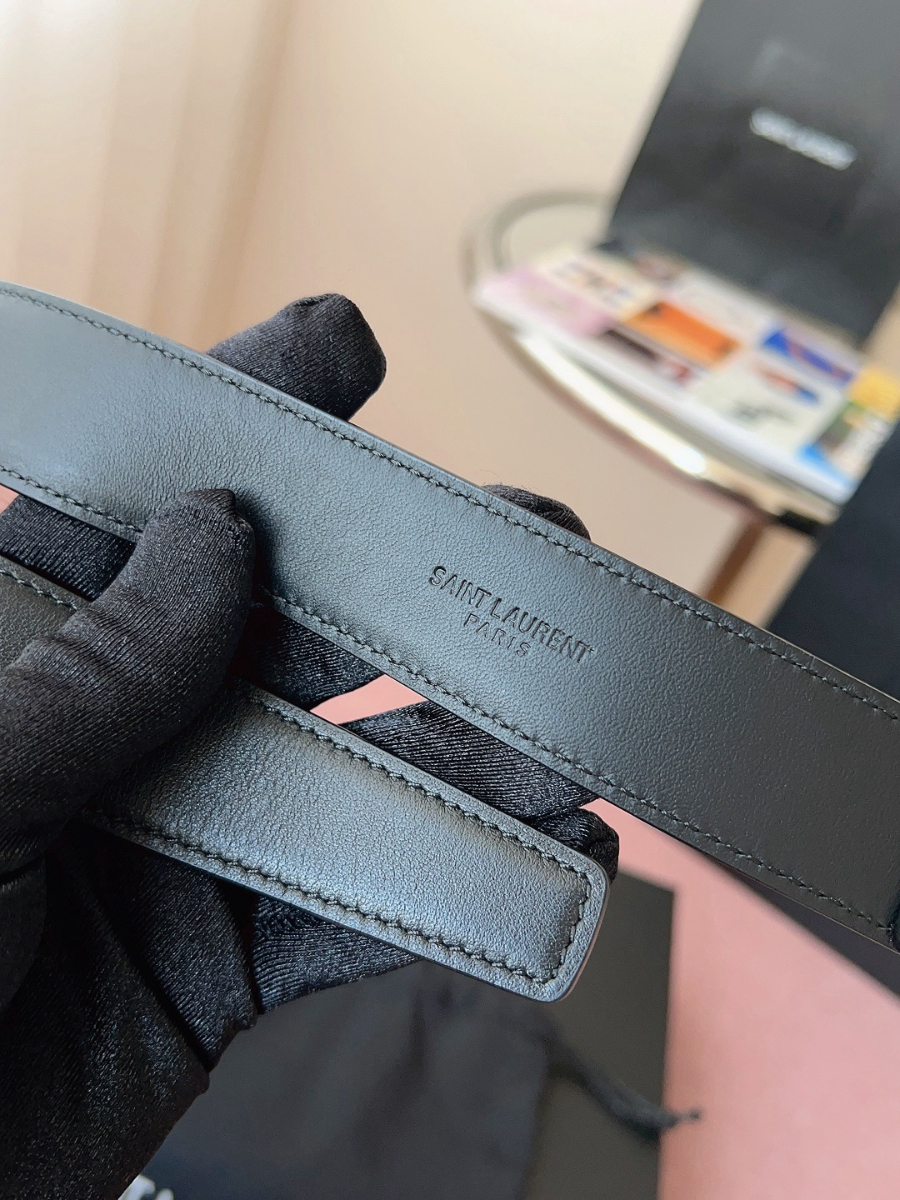 SAINT LAURENT Monogram Leather Belt 생로랑 모노그램 가죽 벨트 폭 3cm 실버 8