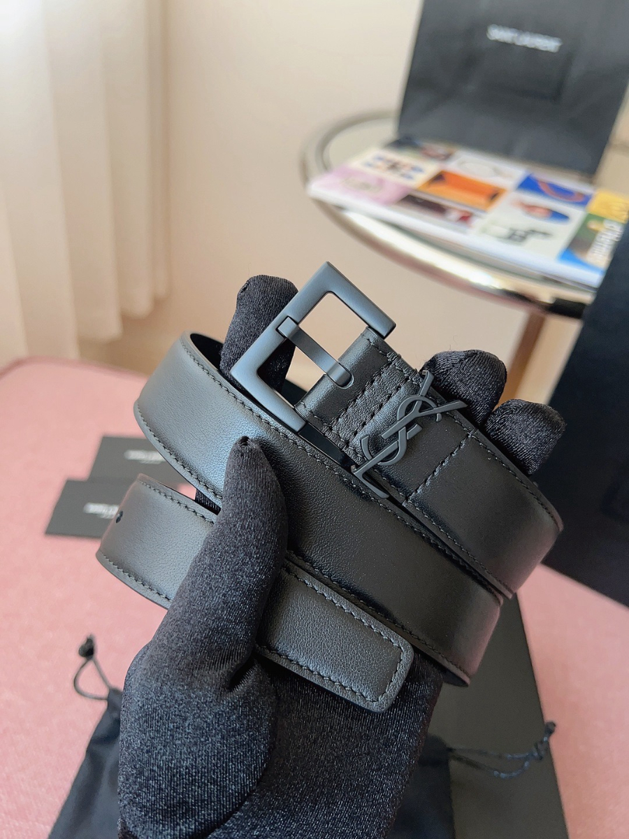 SAINT LAURENT Monogram Leather Belt 생로랑 모노그램 가죽 벨트 폭 3cm 블랙 1