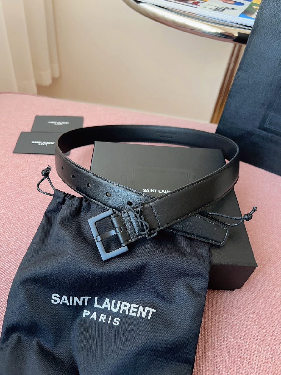 SAINT LAURENT Monogram Leather Belt 생로랑 모노그램 가죽 벨트 폭 3cm 블랙 2