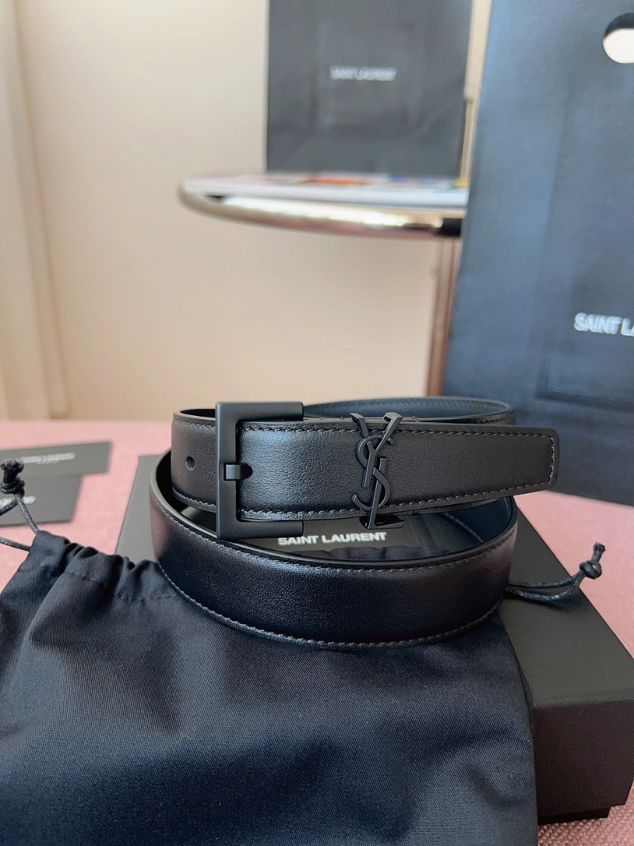 SAINT LAURENT Monogram Leather Belt 생로랑 모노그램 가죽 벨트 폭 3cm 블랙 3