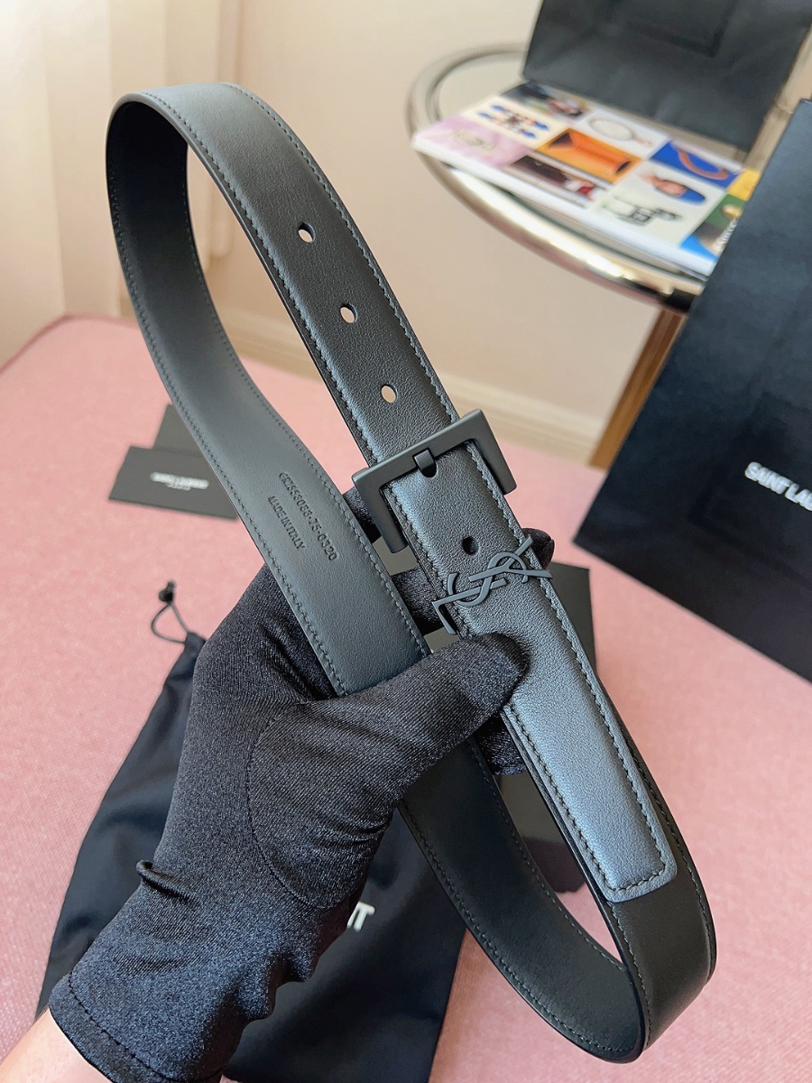 SAINT LAURENT Monogram Leather Belt 생로랑 모노그램 가죽 벨트 폭 3cm 블랙 4