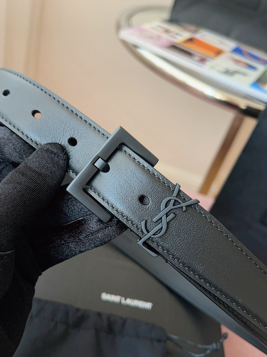 SAINT LAURENT Monogram Leather Belt 생로랑 모노그램 가죽 벨트 폭 3cm 블랙 5